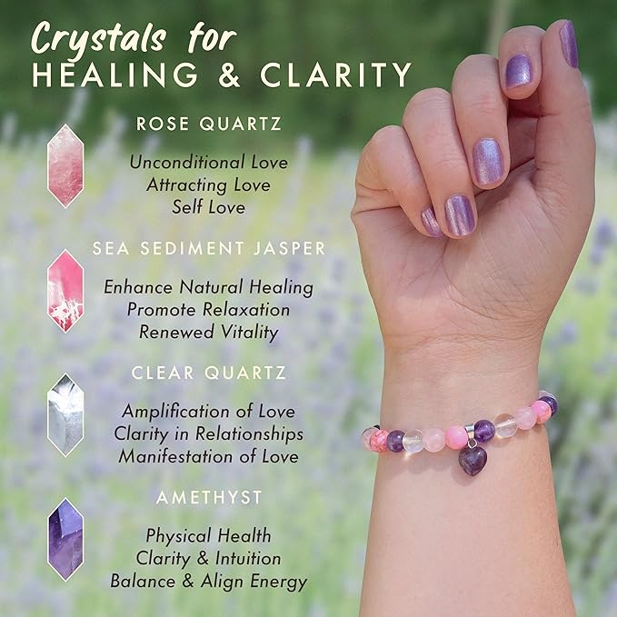 Lavender & Sage Healing Candle with Crystals Bracelet, 45 Hour Burn, Healing Spiritual Gifts for Women and Men, Healing Crystals and Stones, Manifestation Candle, Spiritual