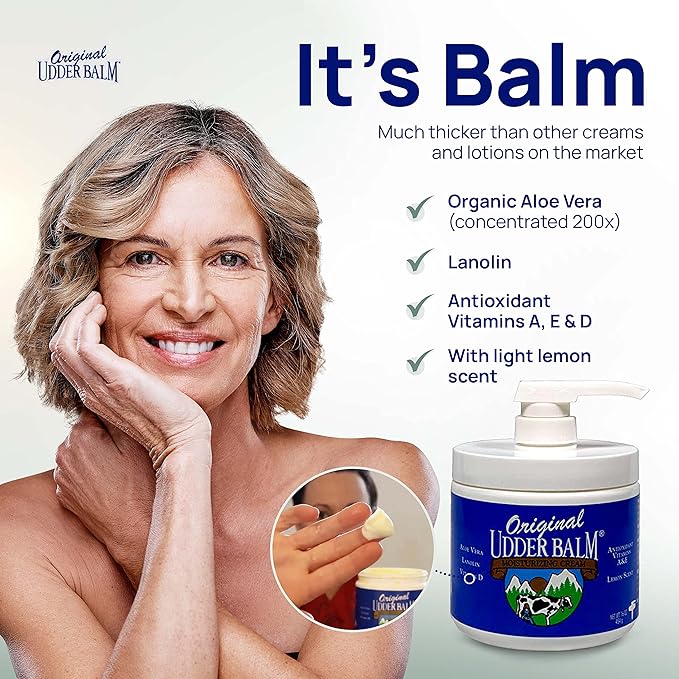 Original Udder Balm Pump Jar - Made in USA - Extra Thick Udder Cream & Hand Balm for Dry Skin, Cracked Heels, Rough Hands – Deep Moisture Heel Cream & Foot Moisturizer with Aloe Vera, 16 Fl Oz
