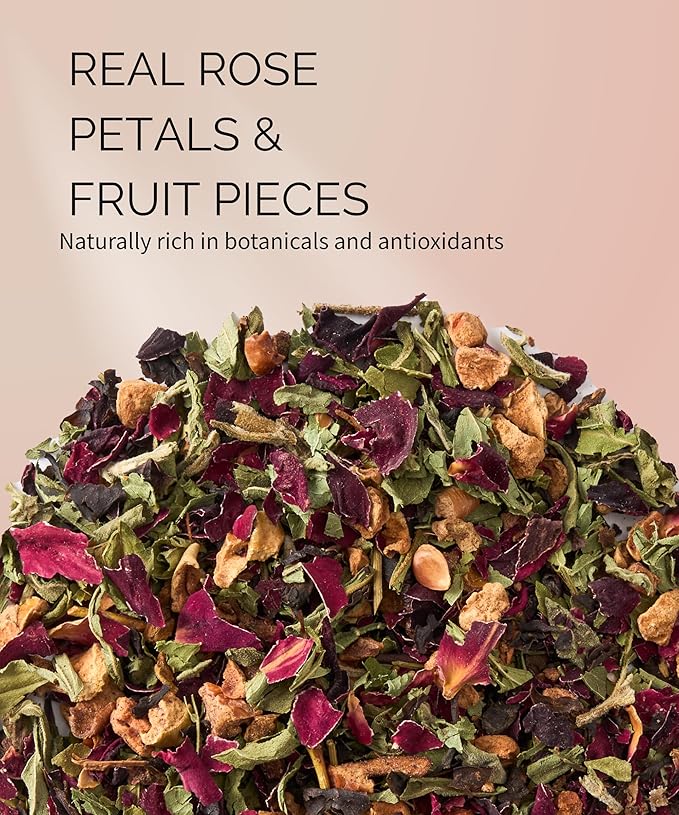 EZR Leaf Sweet Rose Black Tea – Loose Leaf Rose Fruit Tea, Floral & Fruity Blend, Low Caffeine Canister 1.76 Ounce