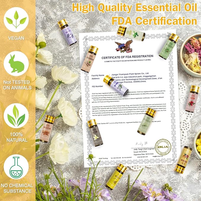 Pure Essential Oils for Diffusers for Home, Skin, Candle and Soap Making, 20 Scents - Tea Tree, Lavender, Lemon, Peppermint, Eucalyptus, Cinnamon, Rose and More, Aromatherapy Oils/ 5 ML