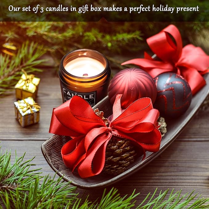 Scented Candle Gift Set with Crackling Wood Wicks 3, 4oz Candles, Misty Falls, Alpine Spruce, Spring Meadow - Designed for Both Men Women, Man Cave Decor Wood Wicks Candle Candles for Home
