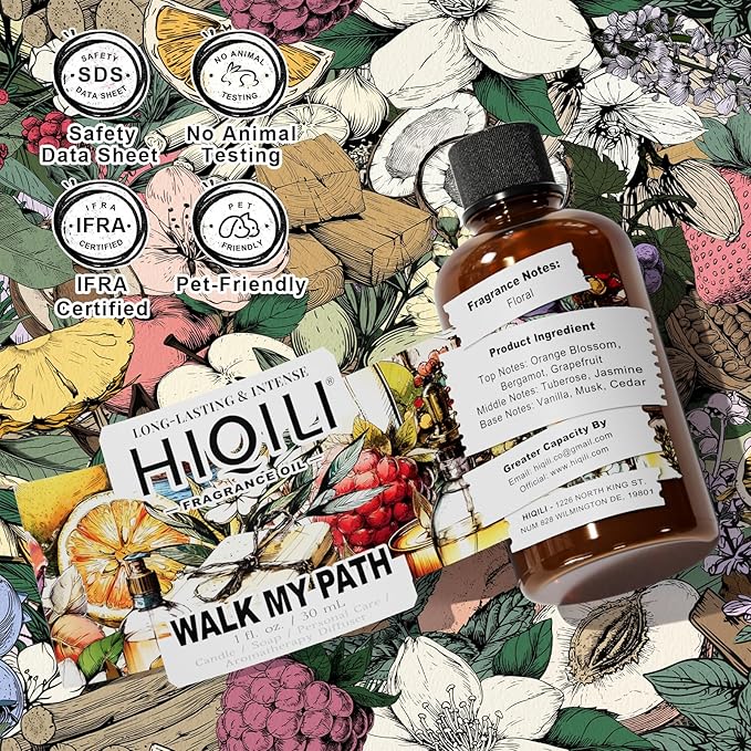 HIQILI Walk My Path Fragrance Oil for Home Diffuser, Inspired by Gi.o M.Way, Scented Soap, Candle Making, DIY Body Lotion & Scrub - 1 Fl Oz