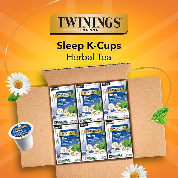 Twinings Sleep Herbal Tea 72 K-Cup Pods for Keurig, 12 Count (Pack of 6), Formerly Nightly Calm, Camomile, Spearmint, & Lemongrass, Naturally Caffeine-Free, Enjoy Hot or Iced