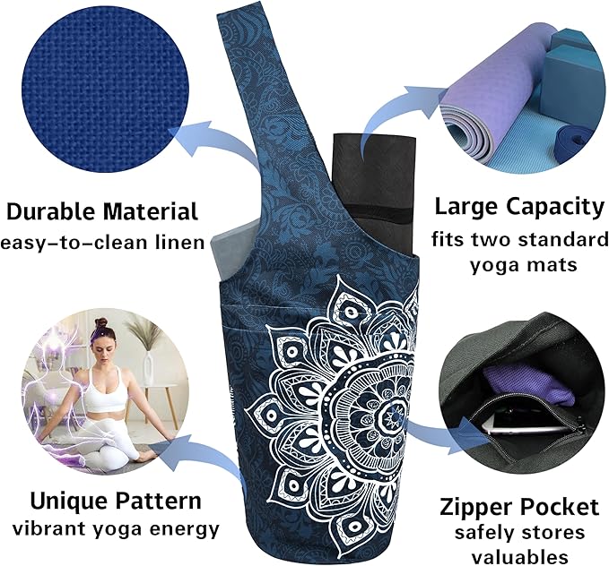 saniwu Yoga Mat Bag Carrier for Women with Side Large Pocket Durable Linen Workout Gym Travel Storage Pilates Mats