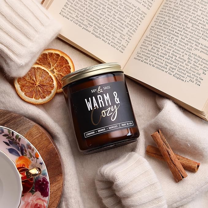 Christmas Candles, Fall Candles, Warm and Cozy' Soy Candle I Berries, Apple & Cinnamon I Infused w/Essential Oils I Warm n Cozy Home Decor I Winter and Holiday Candle I 50Hr Burn I USA Made