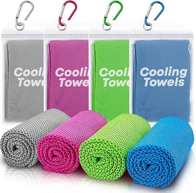 UZIPIN 4 Pack Cooling Towels (40"x 12"), Soft Breathable Gym Towels, Outdoors Ice Towel for Neck and Face, Camp Essentials Microfiber Sweat Towels for Gym, Run, Yoga, Workout, Travel, Climb