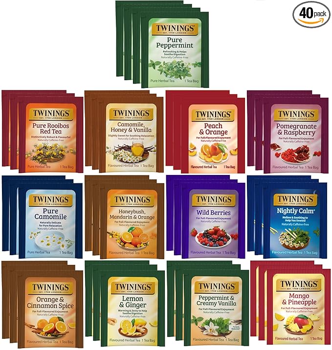 Twinings Tea Herbal Variety Gift Box, Naturally Caffeine-Free (Pack of 40) 13 Flavors – Perfect Gourmet Tea Sampler Gift Set