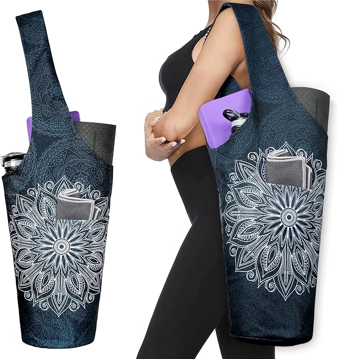 Fashion Printed Yoga Mat Bag with Large Side Pocket & Zipper Pocket Long Tote Yoga Bag Fit Most Size Mats - Holds More Yoga Accessories