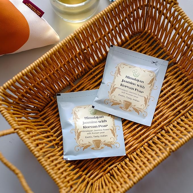 THE VEDAS Himalayan Jasmine Tea With Korean Pear | Caffeine free Herbal Tea | Biodegradable Cotton Teabags | 20 Tea Bags(Pack of 1)