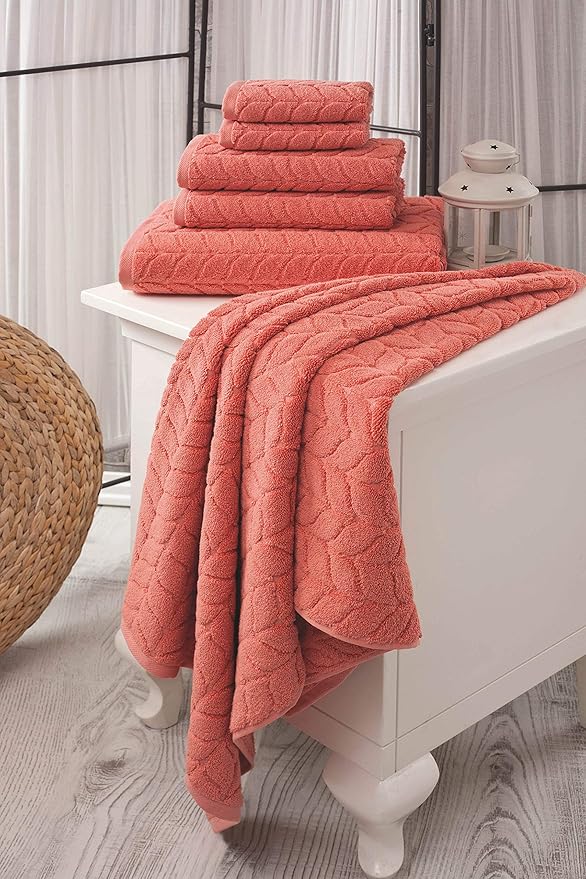 BAGNO MILANO Turkish Bath Towels, Soft Plush Jacquard Luxury Bath Towels, Quick Dry Towel Set (Coral Red, Bath Sheet)