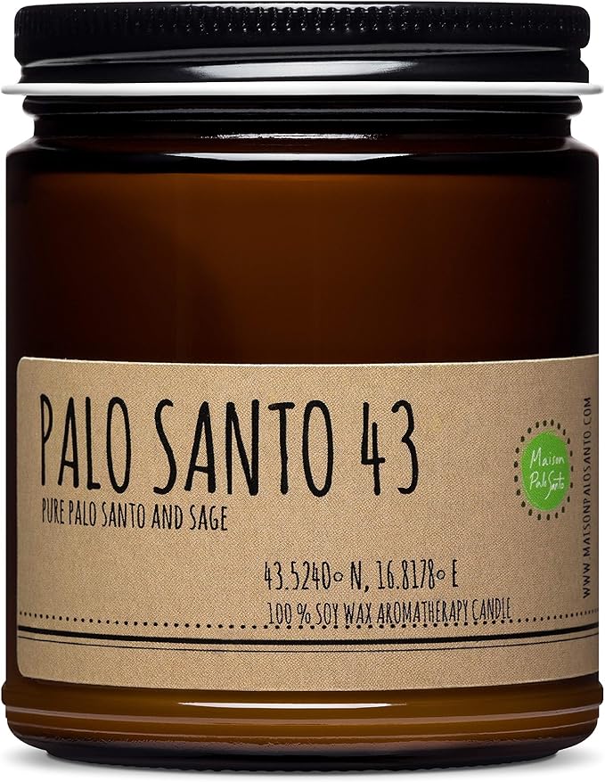 Palo Santo from Ecuador and Greek Sage Essential Oils Aromatherapy Natural Soy Wax Candle for Home Cleansing Blessing Handcrafted in USA 9oz Gift Ready Free Palo Santo Included.