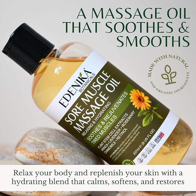 Maximum Strength Sore Muscle Massage Oil for Massage Therapy with Pure Arnica, Deep Muscle Tension Relief & Joint Comfort Rub, Enhancing Circulation & Warming, 8 fl oz