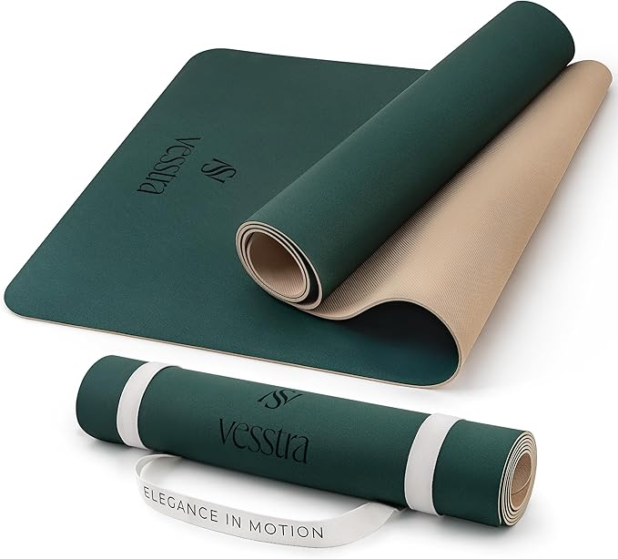 Vesstra Premium Yoga Mat – 4mm I Sweat-Activated Non-Slip PU Grip I Natural Rubber Base for Yoga, Pilates and Fitness