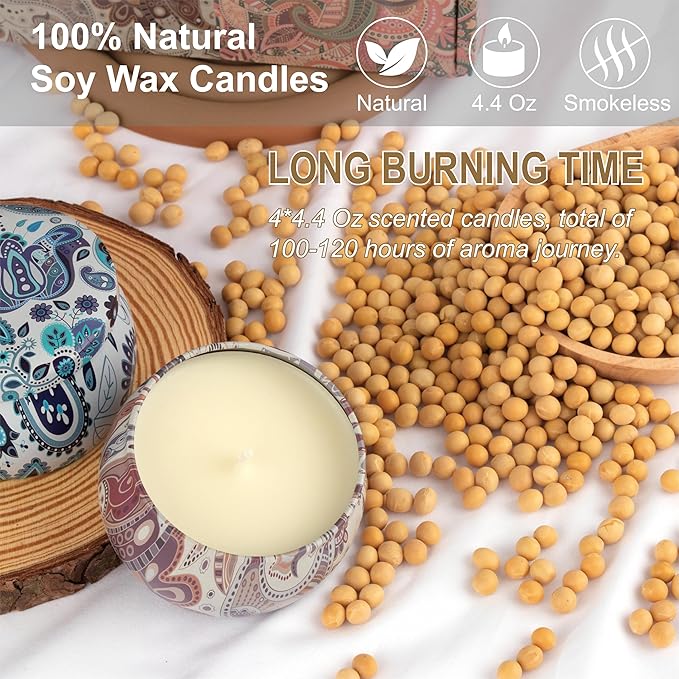 Scented Candles Gifts for Women - Soy Wax Natural Candle Set Aromatherapy Outdoor Indoor Small Aroma Candle Gift 4 PCS 4.4 Oz for Mothers Day Birthday Valentines Christmas Home Spa Bath Yoga