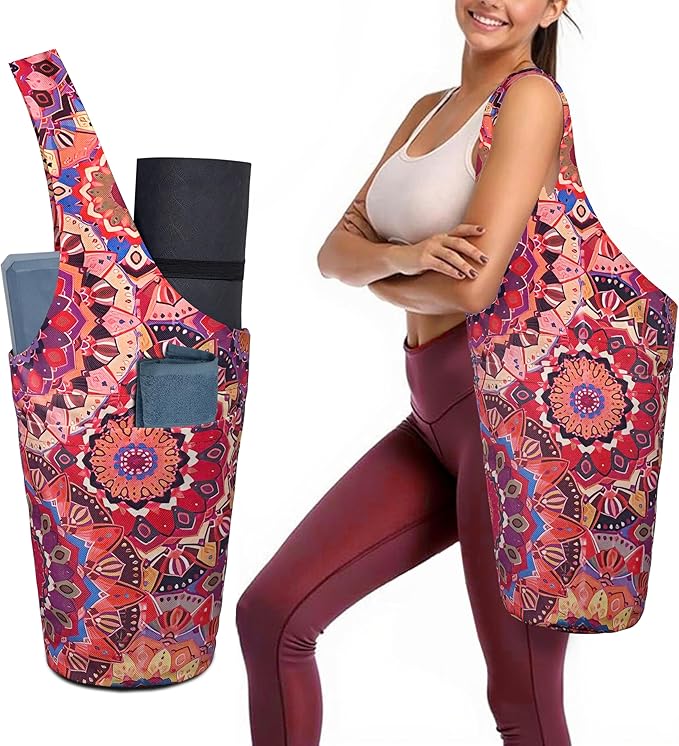 saniwu Yoga Mat Bag Carrier for Women with Side Large Pocket Durable Linen Workout Gym Travel Storage Pilates Mats