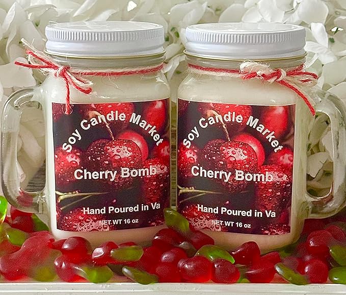 Soy Scented Candles | Handmade & Highly Aromatic Candles Burns Upto 85 Hours in Glass Jar - Perfect for Home Decor, Wedding, Birthday, Dinner (Cherry Bomb, 16 oz)