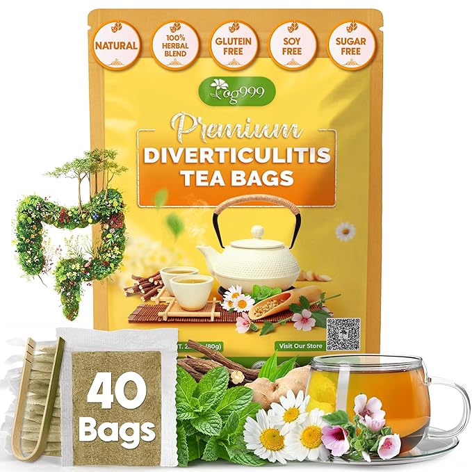 TOG999, Diverticulitis Tea Bags | 40 Count | 100% Natural Chamomile, Peppermint, Marshmallow Leaf, Wild Yam Root, Licorice & Ginger Herbal Blend – Caffeine-Free Comfort Tea, Vegan.