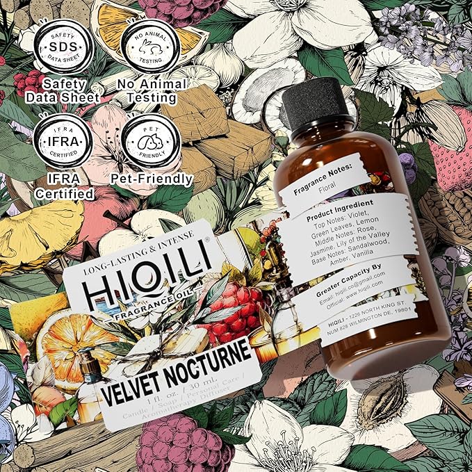 HIQILI Velvet Nocturne Fragrance Oil for Making Candle, Violet & Carnation Scents, DIY Perfume, Great for Diffuser, Long Lasting - 1 Fl Oz