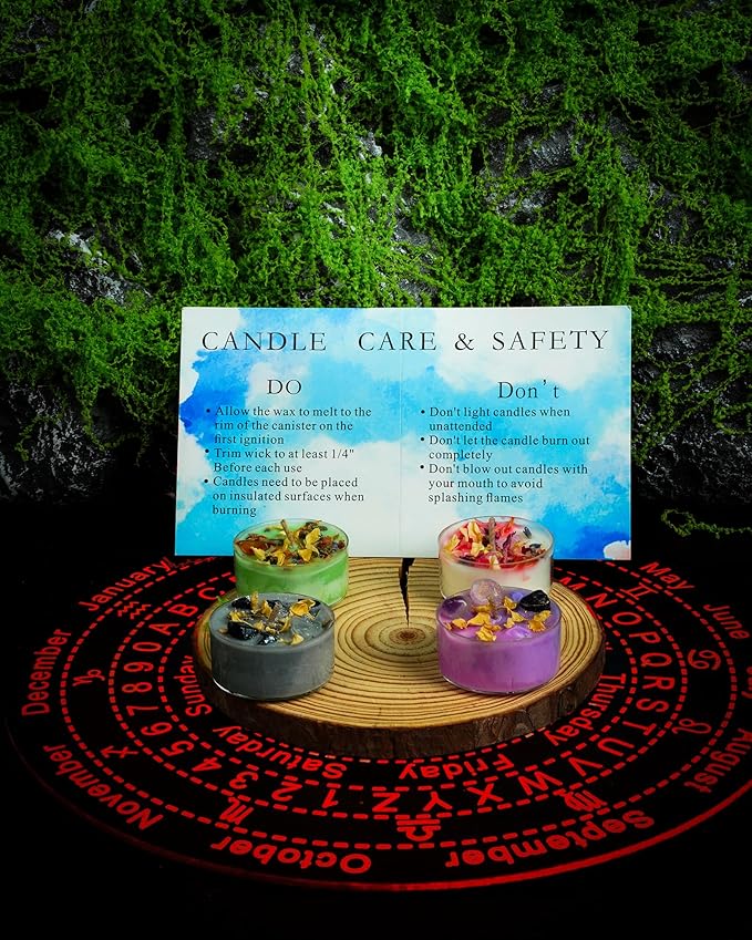 Tealight Soy Candles with Crystals and Herbs, Handmade Energy Candles, Aromatherapy Candles. (Mixed)