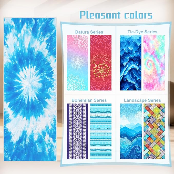 alissgorat Yoga Mat Towel,Hot Yoga Towel High-Definition Pattern,Machine Washable with Ultra-Absorbent Yoga Towels for Hot Yoga Non Slip for Fitness,Exercise,Pilates,72 x 27 in,Blue & White
