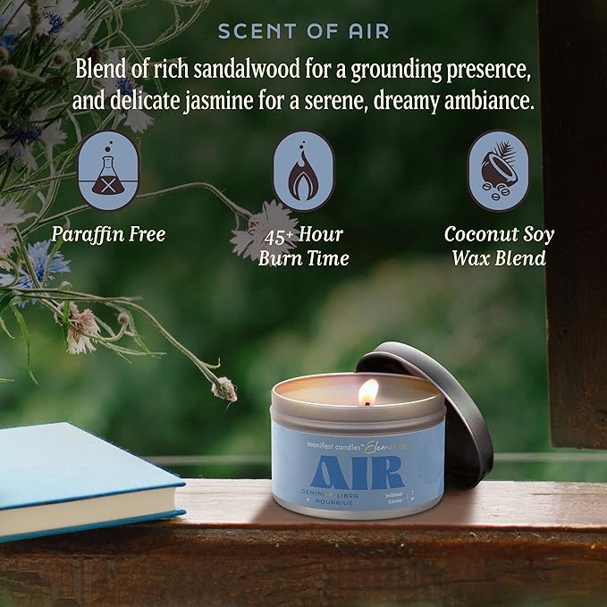 Zodiac Air Aquarius Gemini Libra Gifts for Women Crystal Candle, 45 Hour Burn, Zodiac Astrology Gifts Meditation Candle Healing with Crystals, Spiritual Manifestation Healing Stones Bracelet