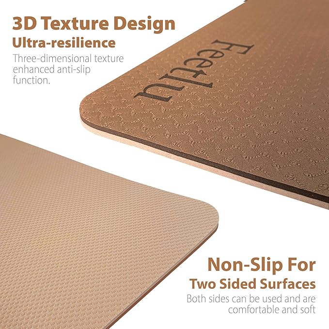 Feetlu Extra Thick Exercise Yoga Mat with Strap - 2/5 Inch (10MM), Non-Slip Workout Mat for Yoga, Pilates, and Floor Exercises