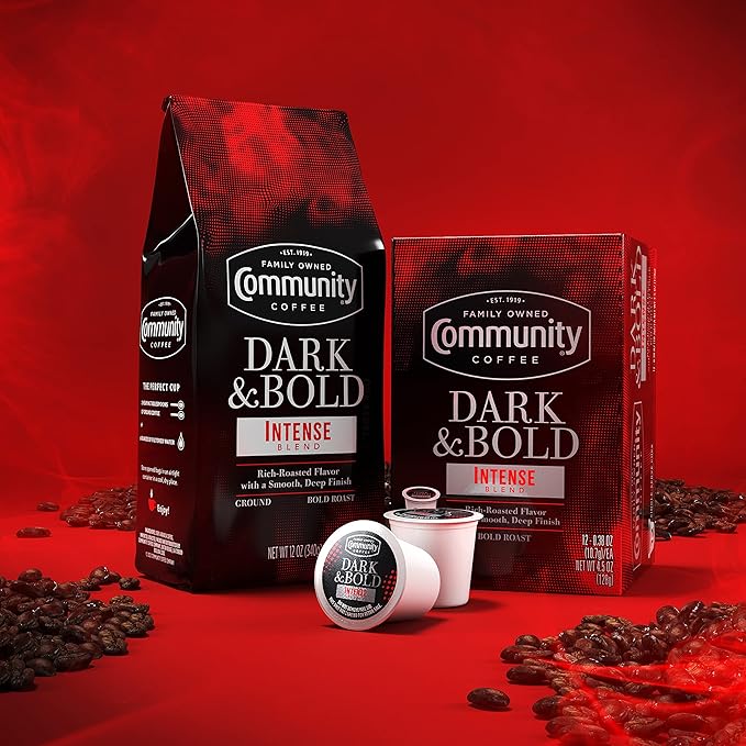Community Coffee Dark & Bold Intense Blend 12 Count Coffee Pods, Dark Roast Compatible with Keurig 2.0 K-Cup Brewers, 12 Count (Pack of 1)