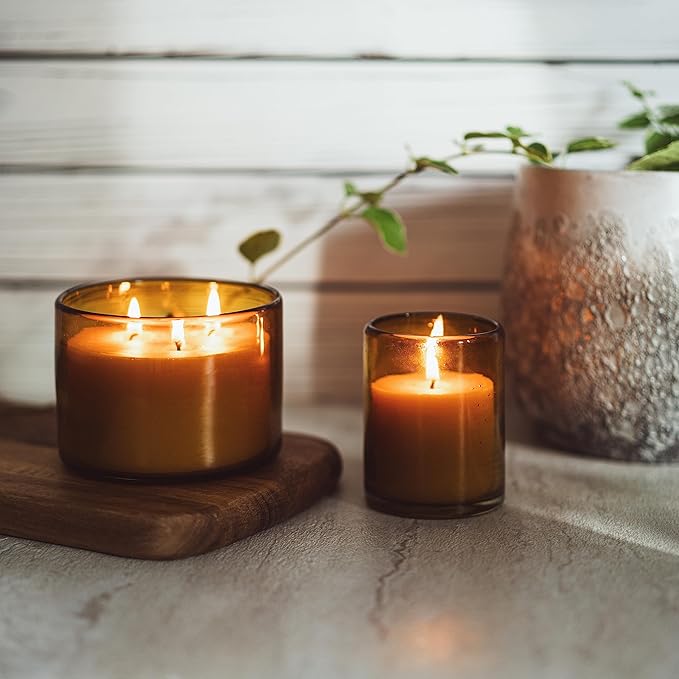 Bluecorn Beeswax Large 3-Wick Candle, 100% Pure Beeswax with Eucalyptus & Orange Essential Oils, Amber Glass, Soy Free, Clean Burning Candle Wax, Long Lasting, Home Decor, American Made, 22 Oz, 1 Ct