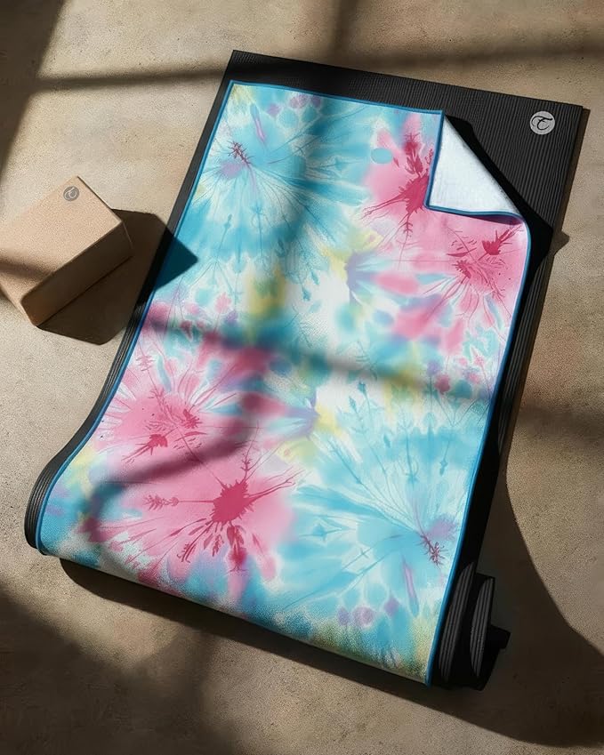 Eunzel Hot Yoga Towel, Non Slip Yoga Mat Towel Sweat Absorbent Printed Yoga Towel with Grip Dots for Hot Yoga, Pilates and Workout 72"x 24", Flower