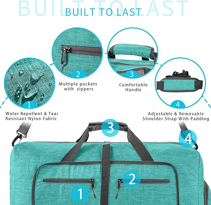 Vomgomfom 65L/85L/115L Foldable Travel Duffle Bag, Lightweight Checked Luggage with Shoe Compartment, Water-Resistant Weekender Overnight Bag for Men & Women
