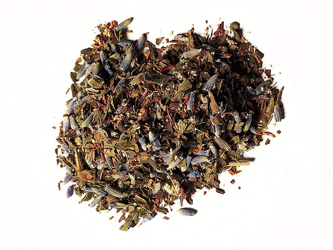 FIRE TEAS Relaxing Rooibos Evening Tea- Organic Red Rooibos, Peppermint, Lavender, Raspberry Leaf, Ginger, Saffron - Caffeine Free, Herbal Tea, Strong Taste, Perfect for Evenings & Nights -