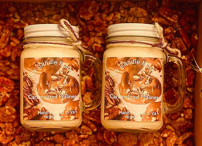 Soy Scented Candles | Handmade & Highly Aromatic Candles Burns Upto 85 Hours in Glass Jar - Perfect for Home Decor, Wedding, Birthday, Dinner (Caramelized Pralines, 12 oz)