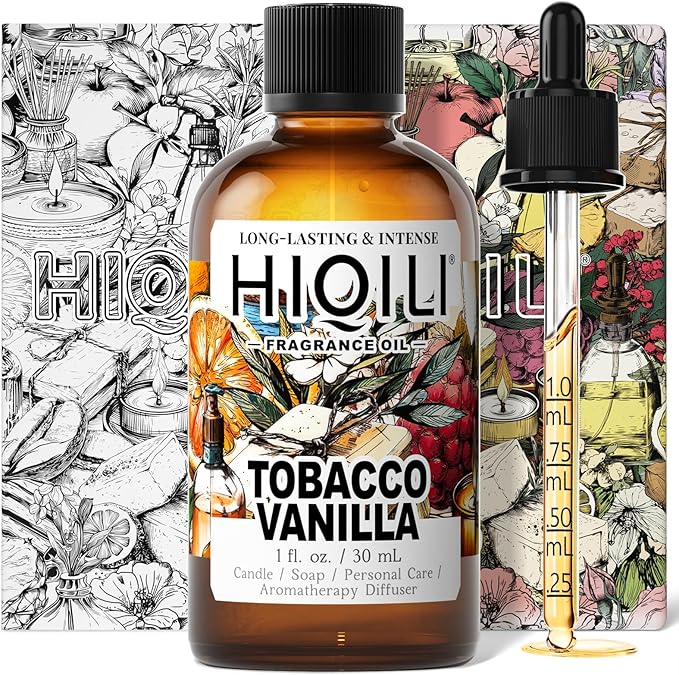HIQILI Tobacco Vanilla Fragrance Oil for Diffuser, Inspired by T.Ford Tobacco Vanille, DIY Soap, Candle, Perfume Making, Long Lasting Rich & Spicy Scents - 1 Fl Oz