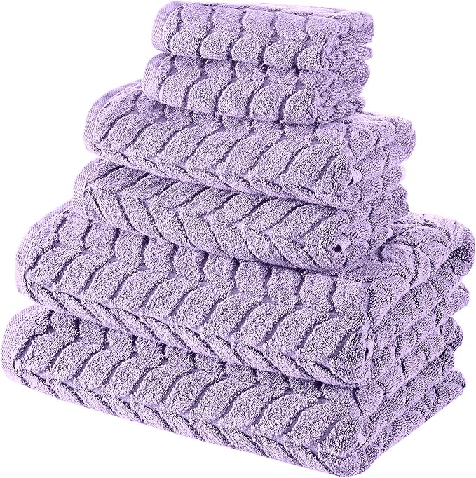 BAGNO MILANO Turkish Bath Towels, Soft Plush Jacquard Luxury Bath Towels, Quick Dry Towel Set (Lavender, 6 pcs Towel Set)