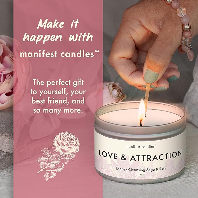 Love Candle to Attract Love, 45 Hour Burn, Sage & Rose Candle, Romantic Candles, Spiritual Meditation Candles with Manifestation Crystals Bracelets for Women