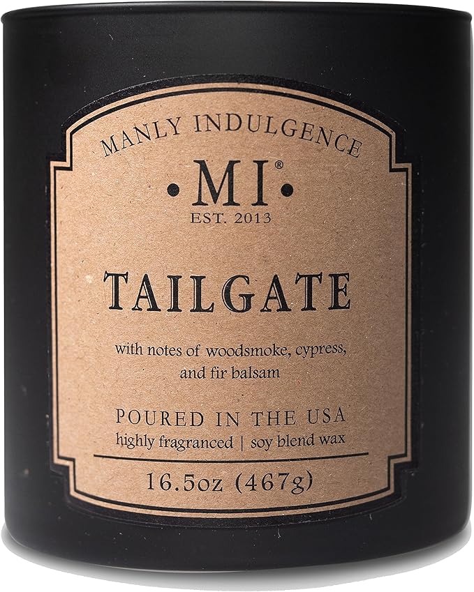 Manly Indulgence Tailgate Scented Candles for Men, 2 Wick, 16.5 oz Premium Soy Blend Wax, 60H Burn, Candles for Home Scented - Made in The USA