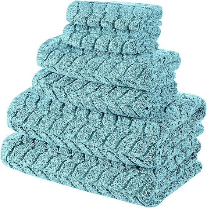 BAGNO MILANO Turkish Bath Towels, Soft Plush Jacquard Luxury Bath Towels, Quick Dry Towel Set (Aqua Green, 2 pcs Bath Towel Set)