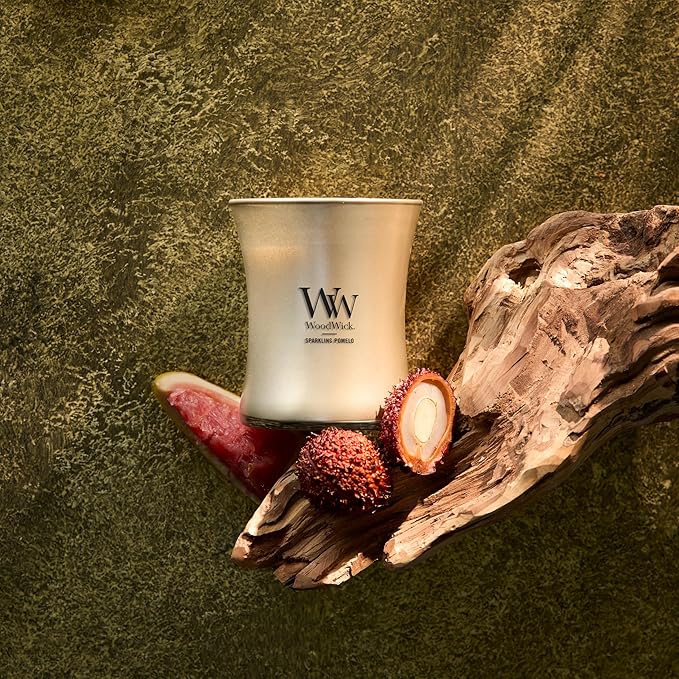 WoodWick Sparkling Pomelo Holiday Candle Gifts for Women and Men, 9.7 oz Precious Metals Collection with Crackling Wick