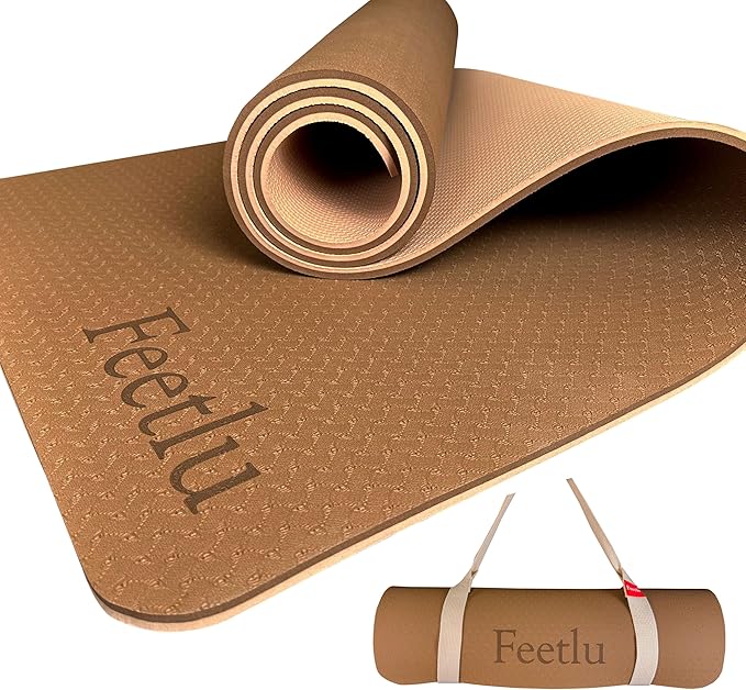 Feetlu Extra Thick Exercise Yoga Mat with Strap - 2/5 Inch (10MM), Non-Slip Workout Mat for Yoga, Pilates, and Floor Exercises