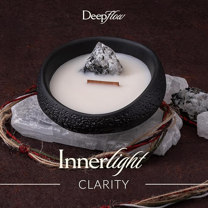 DeepFlow Spiritual Healing Candle, Inner Light Moonstone Purification, Mental Clarity and Stress Relief, Natural Wellness Blend, Clean Breath-Like Herbal Woody Scent for Mindful Gift (Black &White)