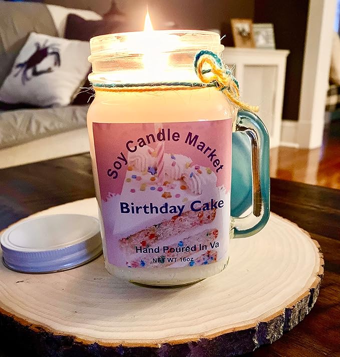 Soy Scented Candles | Handmade & Highly Aromatic Candles Burns Upto 85 Hours in Glass Jar - Perfect for Home Decor, Wedding, Birthday, Dinner (Birthday Cake, 16 oz)