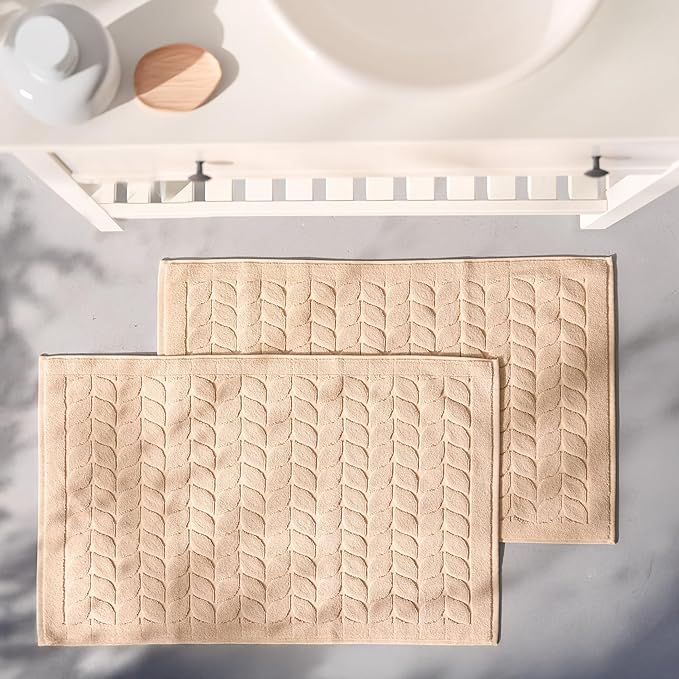 BAGNO MILANO Turkish Bath Towels, Soft Plush Jacquard Luxury Bath Towels, Quick Dry Towel Set (Latte, 2 Pcs Bathmat Set)