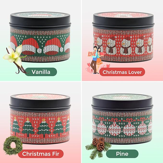 Christmas Candles - Christmas Gifts for Women, Scented Candles Gift Set, Natural Soy Wax Aromatherapy Candle for Home Scented (4Pack)