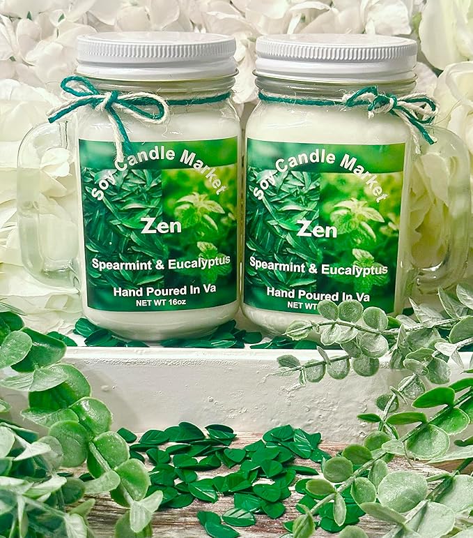 Soy Scented Candles | Handmade & Highly Aromatic Candles Burns Upto 85 Hours in Glass Jar - Perfect for Home Decor, Wedding, Birthday, Dinner (Zen, 16 oz)