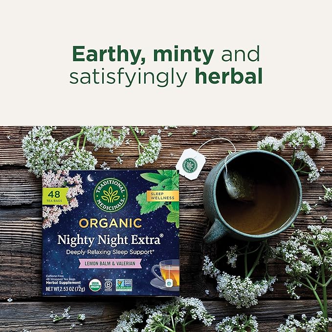 Traditional Medicinals Organic Nighty Night Extra Tea With Valerian Root for Relaxation, 48 Tea Bags