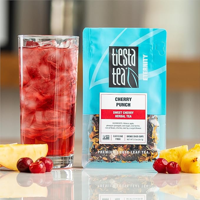 Tiesta Tea - Cherry Punch, Loose Leaf, Sweet Cherry Herbal Tea, Premium Blend, Non-Caffeinated, Makes Hot or Iced & Brews Up to 25 Cups, 2oz Resealable Pouch