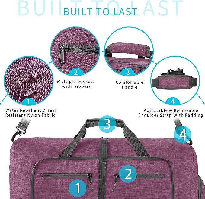 Vomgomfom 65L/85L/115L Foldable Travel Duffle Bag, Lightweight Checked Luggage with Shoe Compartment, Water-Resistant Weekender Overnight Bag for Men & Women