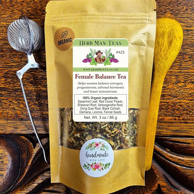 FEMALE HORMONE BALANCE TEA - Balances female and adrenal hormones formulated by master herbalist Khabir -100% Organic, Non-GMO