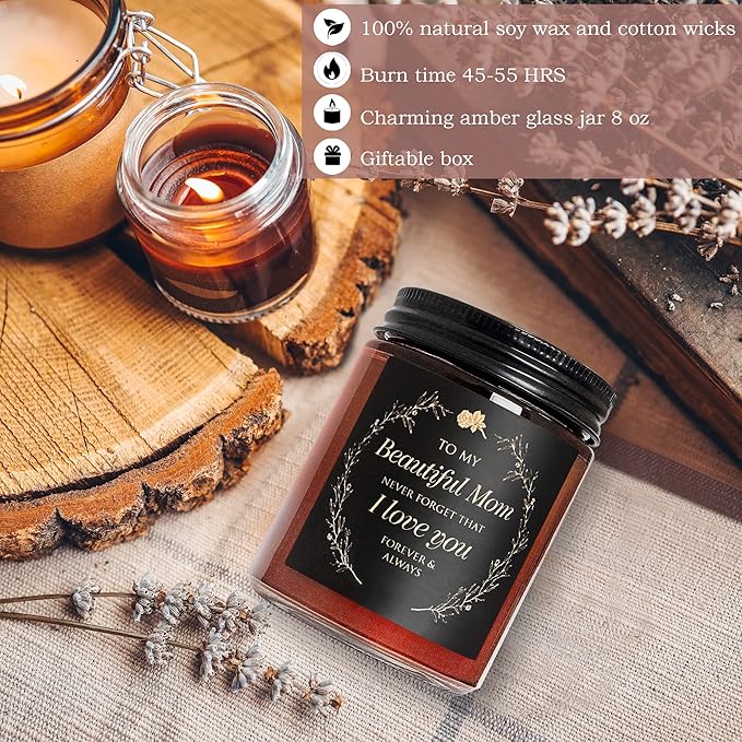 Candle Gifts for Mom from Son Daughter - Best Mothers Day, Love You, Birthday Gift for Her - Aromatherapy Relaxing Candle for Women, New Mom - Natural Soy Wax Jasmine Jar Candle for Home