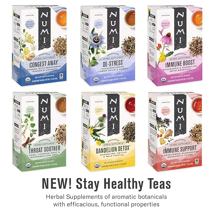 Numi Organic Dandelion Detox Herbal Tea 48 Tea Bags Caffeine‑Free Blend with Dandelion Root & Leaf Nettle Burdock Red Clover Milk Thistle Lemon Peel Cardamom & Lemon Myrtle for Gentle Cleanse
